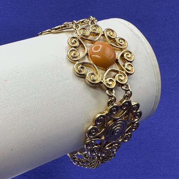 Monet Gold-Tone Swirl Heart Design Medallion Bracelet - Picture 3 of 15